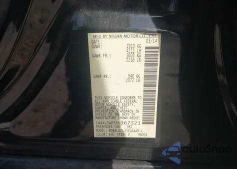 2014 Nissan Altima 2.5 Sl z USA, uszkodzony, nr VIN 1N4AL3AP7EN367521